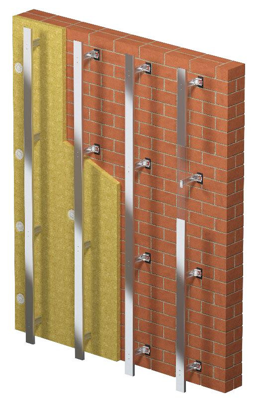 Barandillas verticales sobre soportes, pared de ladrillo con aislamiento